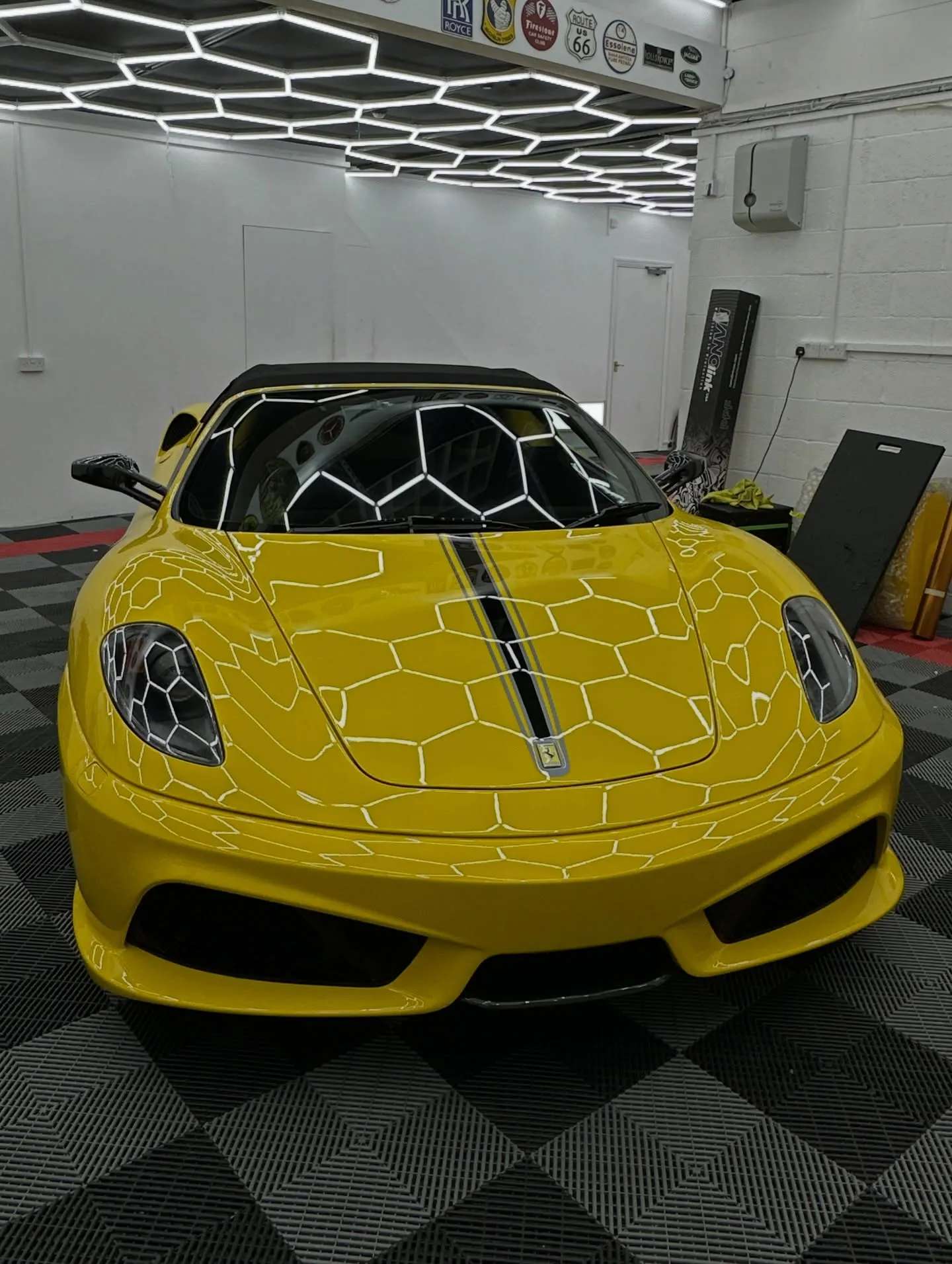 Front view of yellow Ferrari