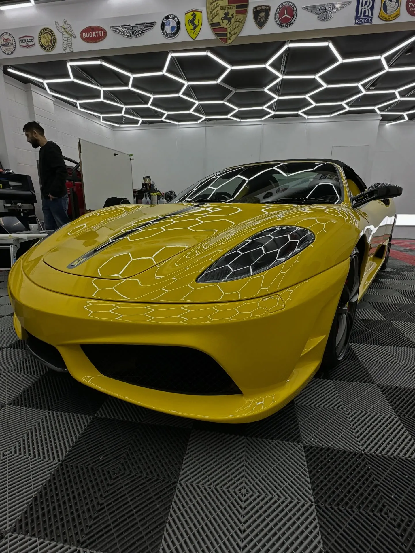 Angled view of yellow Ferrari